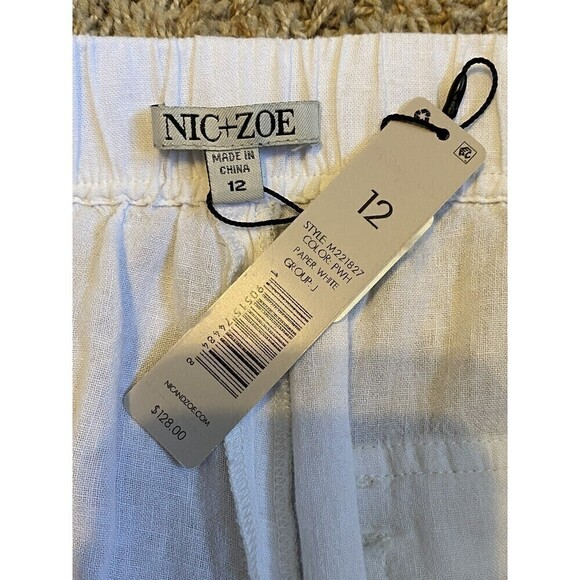 Nic + ZOE Pants Womens Size 12 Wide Leg Linen Blend White Stretch Elastic Waist - Picture 6 of 12